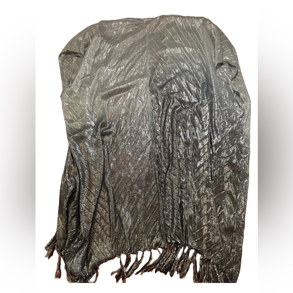 Free People silver Metallic Shimmer Open Front Boho Cape Cardigan ONE SIZE